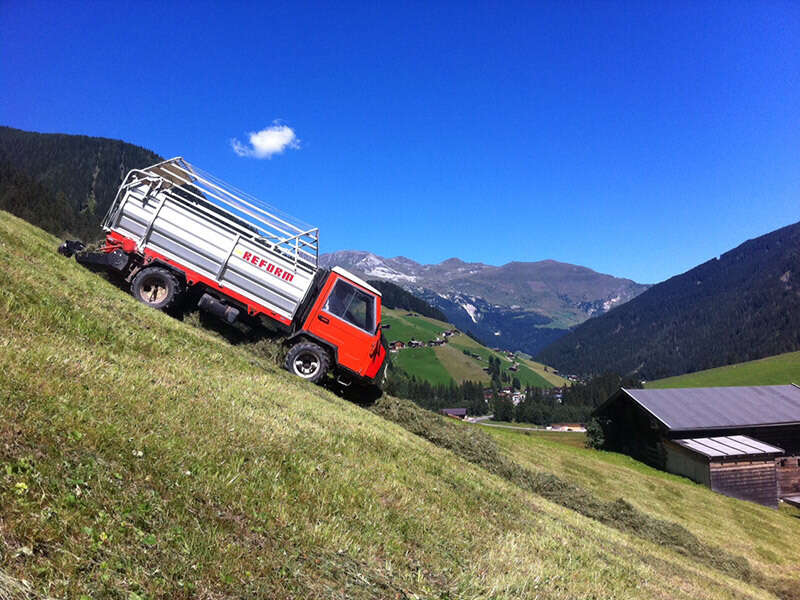 Reform Ladewagen am Berghang zum Heuen