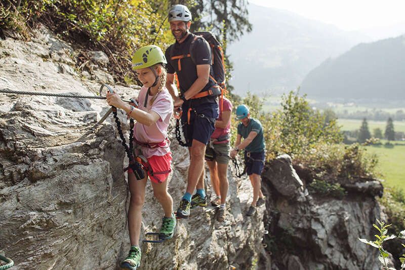  Climbing with the family on the Talbach via ferrata in the Zillertal