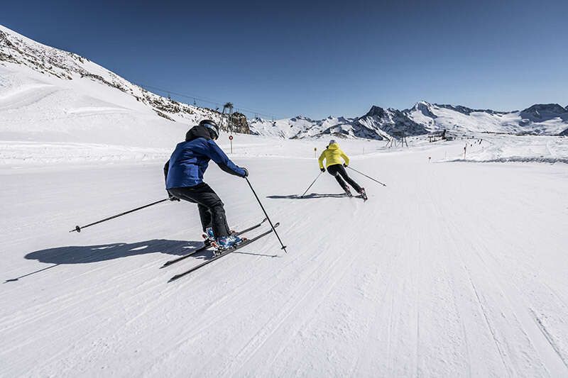  Skiers on the slopes at the Hintertux Glacier