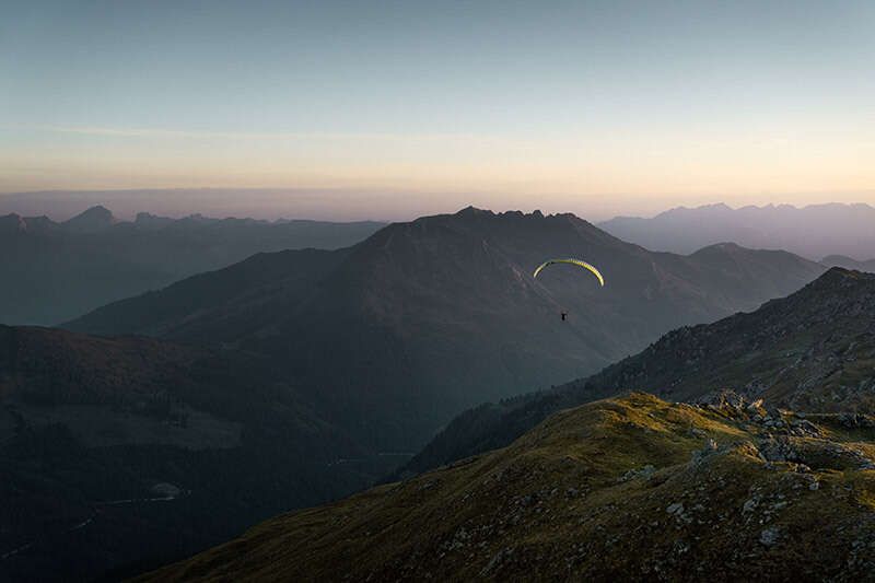  Paragliding in summer in the Zillertal over the mountains